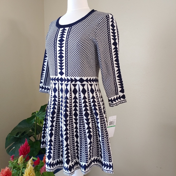 Nina Leonard Geometric Fit/Flare Dress - Size PL - Picture 3 of 6